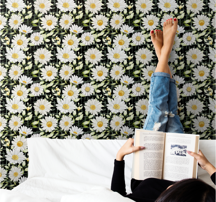 Papel pintado flores arreglo floral de margaritas - TenVinilo