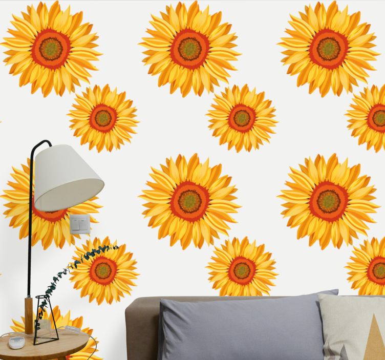 Papel pintado flores conjunto de girasoles - TenVinilo