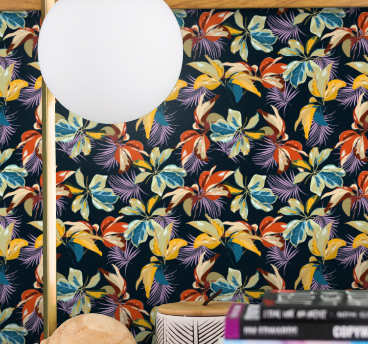Papel pintado flores dosel de selva vívido - TenVinilo