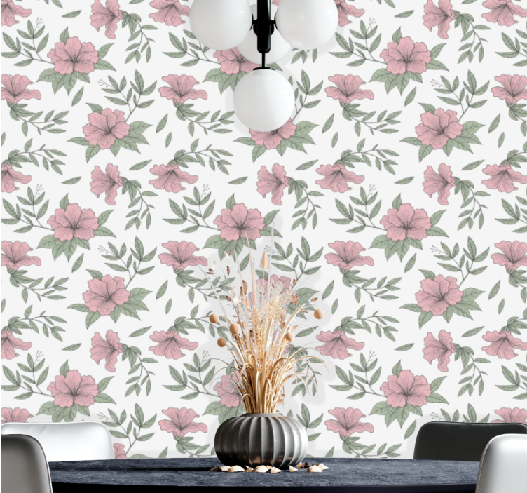 Papel mural comedor motivo floral rosa - TenVinilo