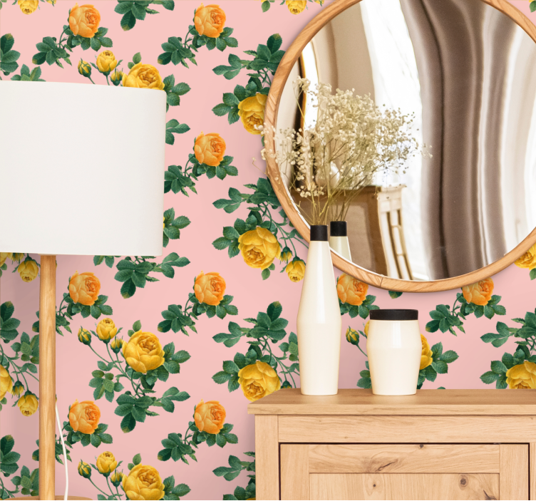 Papel pintado flores patrones de rosas amarillas - TenVinilo