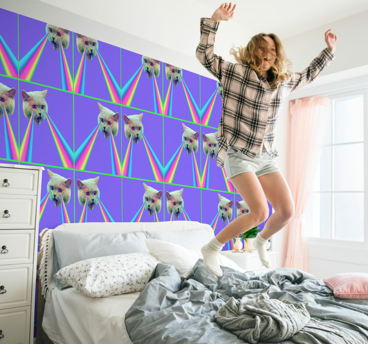 Papel pintado gatos láser vaporwave - TenVinilo