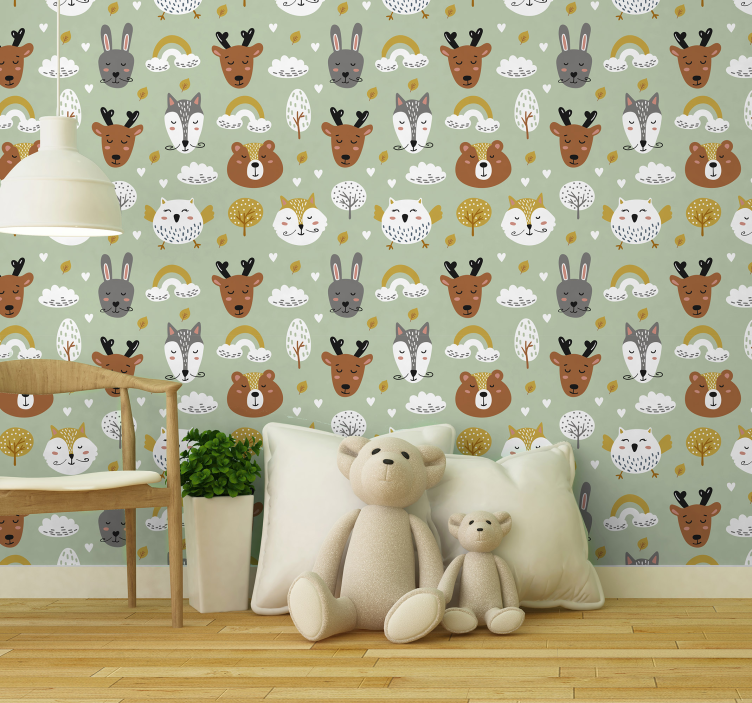 Papel pintado infantil animales estilo nórdico - TenVinilo