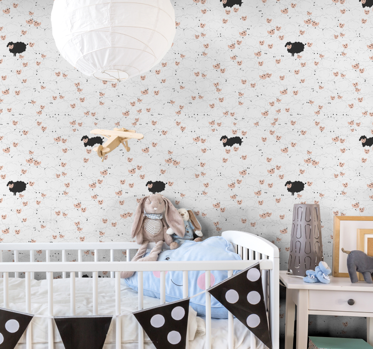 Papel pintado infantil ovejas estampadas  - TenVinilo