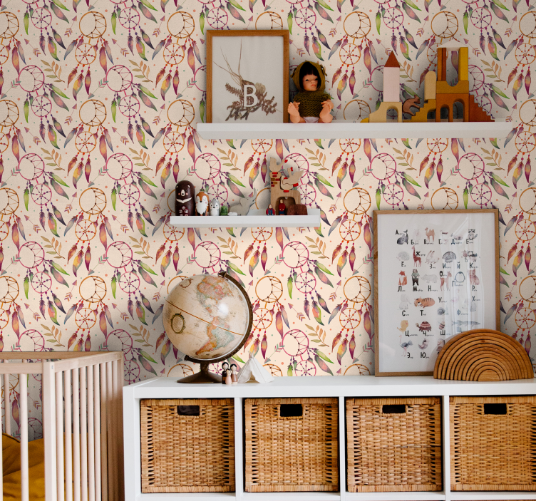 Papel mural infantil patrón de atrapasueños floral - TenVinilo