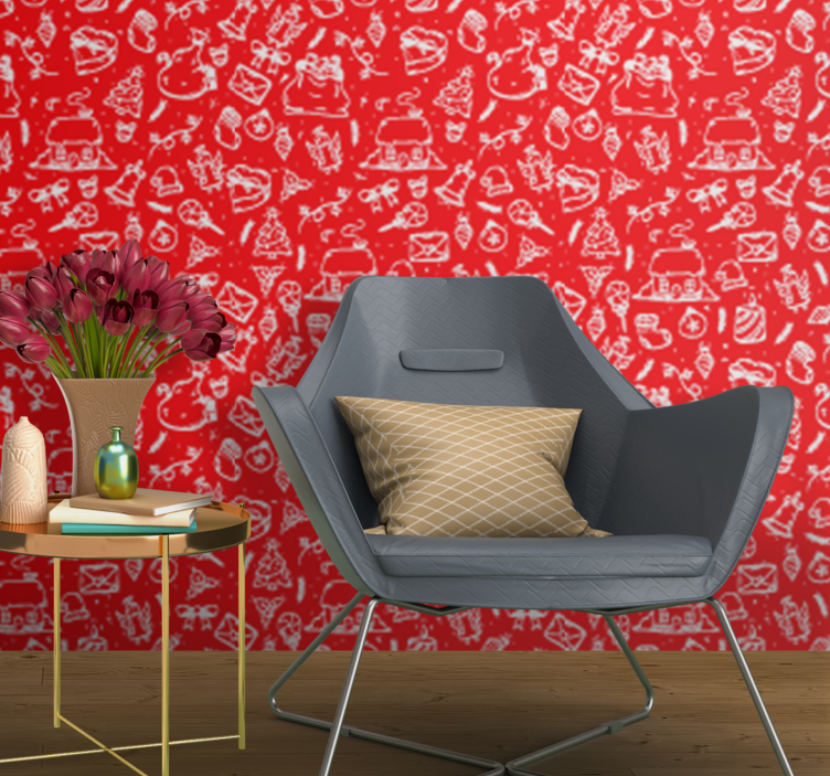 Papel mural naturaleza patrón floral rojo - TenVinilo