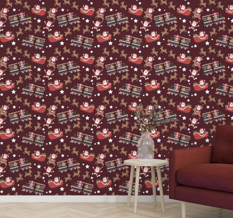 Papel mural navideño trineo festivo de santa - TenVinilo