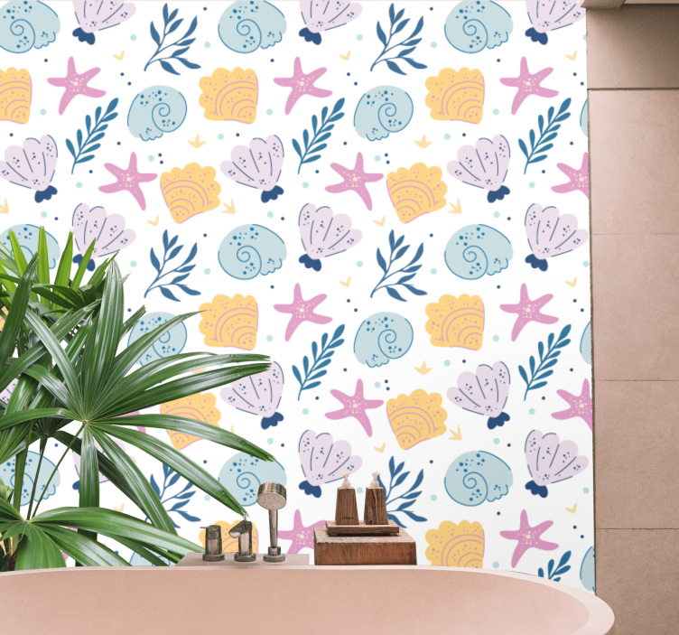 Papel pintado baño Conchas marinas, corales, estrellas de mar - TenVinilo