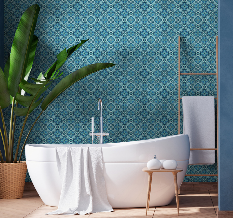 Papel pintado baño patrón azul - TenVinilo