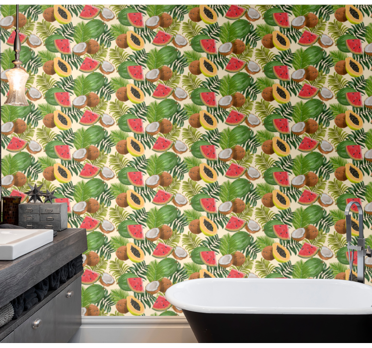 Papel pintado baño Frutas tropicales - TenVinilo