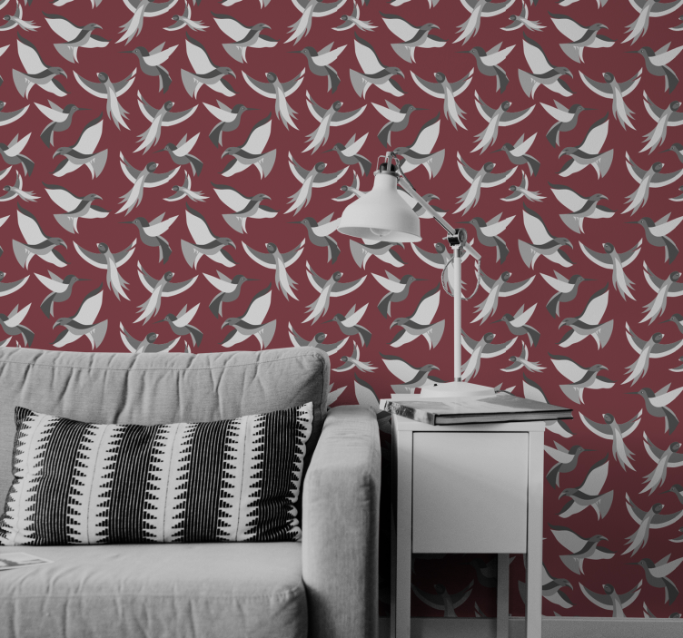 Papel pintado salón Variedad de aves en el fondo rojo - TenVinilo