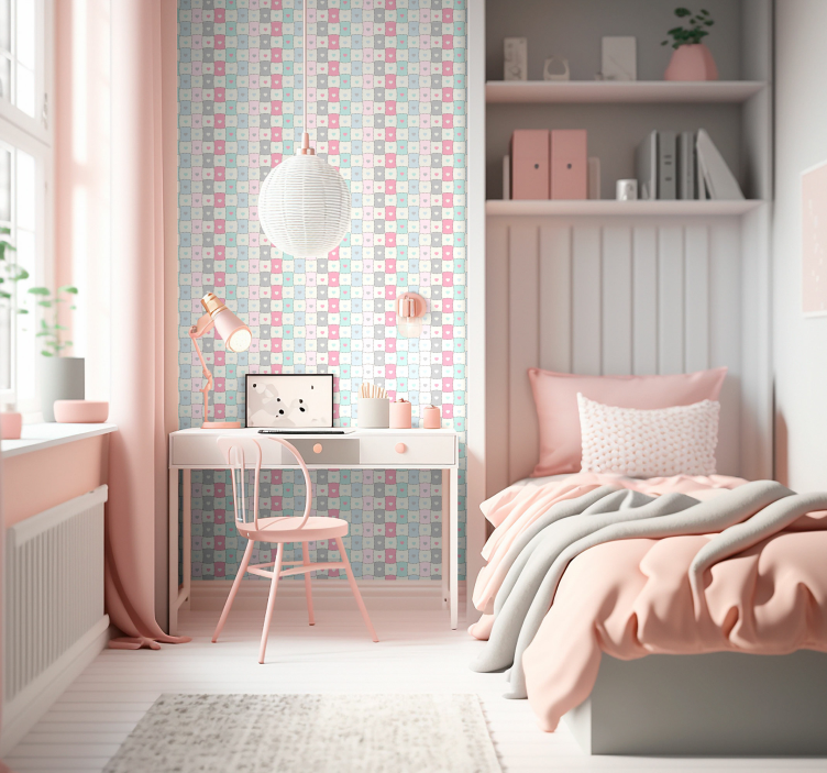 Papel pintado patron parche corazones - TenVinilo