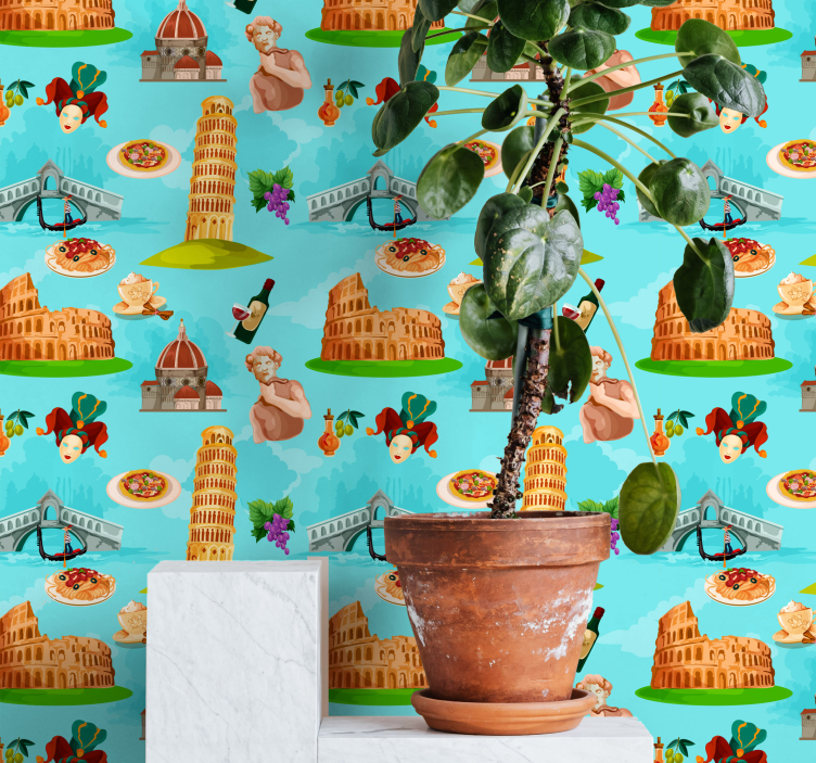 Papel mural ciudades collage de monumentos italianos - TenVinilo