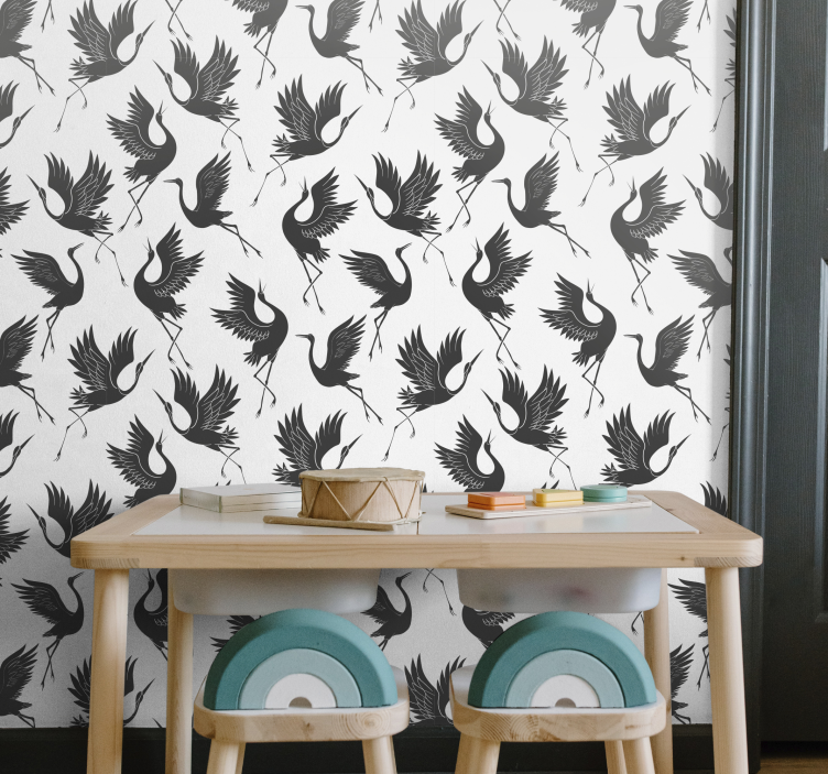 Papel mural pájaros motivo de silueta de grulla - TenVinilo