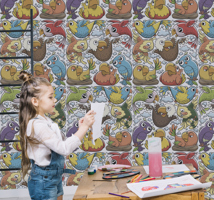 Papel mural pájaros patrón de loro juguetón - TenVinilo