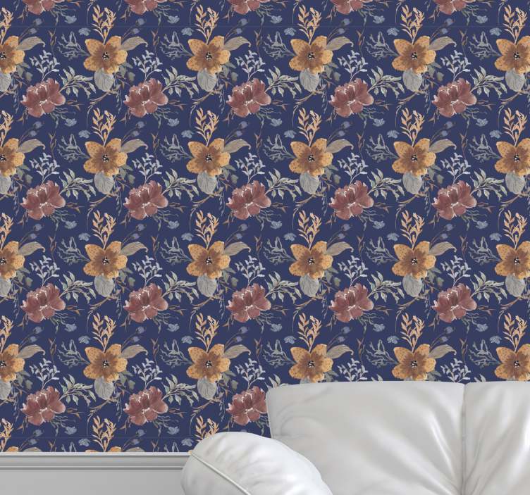 Papel pintado Adornos florales azul oscuro - TenVinilo