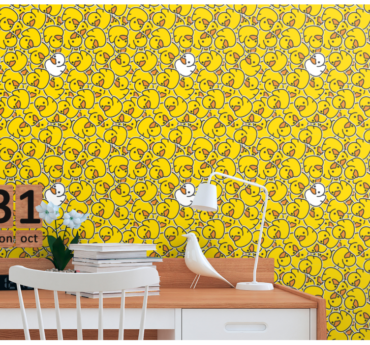 Papel mural infantil amarillo patrón de patitos - TenVinilo