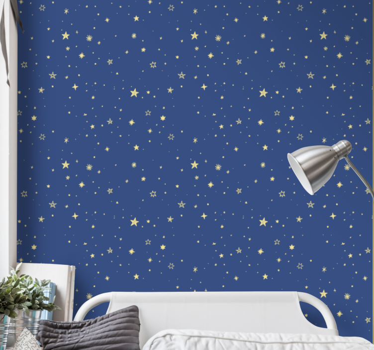 Papel pintado moderno Estrellas doradas con fondo azul - TenVinilo