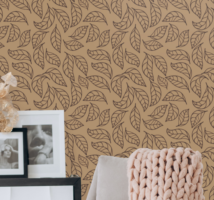 Papel pintado moderno Hojas minimalistas en tono tierra. - TenVinilo