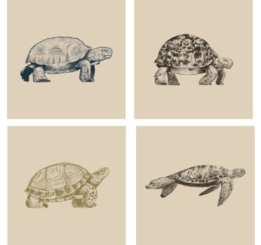 Papel mural vintage tortugas sobre fondo beige - TenVinilo