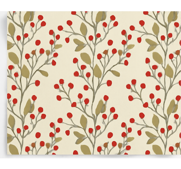 Papel mural comedor hojas florales de bayas - TenVinilo