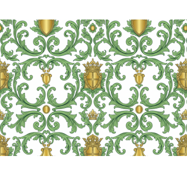 Papel mural barroco verde y dorado ornamental - TenVinilo