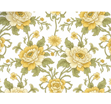 Papel mural clásico diseño vintage con flores amarillas - TenVinilo