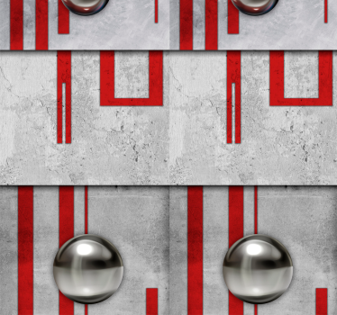 Papel pintado hormigón gris rayas rojas con esferas - TenVinilo