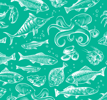 Papel pintado animales bosquejo de peces - TenVinilo