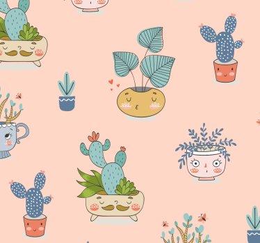 Papel pared cocina rosa patrón cactus - TenVinilo