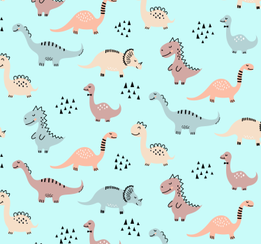 Papel mural infantil azul dinosaurios amarillos y verdes - TenVinilo