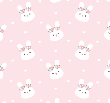 Papel pintado animales Conejos lindos sobre fondo rosa - TenVinilo