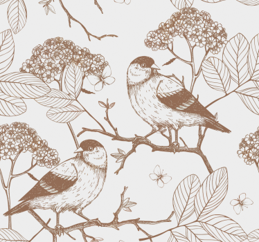 Papel pintado bebé patrón pájaros beige - TenVinilo