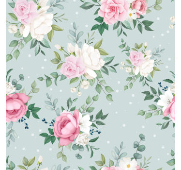 Papel pintado de flores Floral azul y rosa - TenVinilo