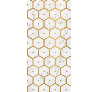Papel pintado imitación marmol Patrón de mármol dorado hexagonal - TenVinilo