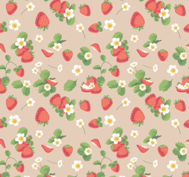 Papel pintado comedor patrón fresas y flores - TenVinilo