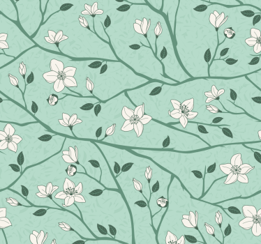 Papel de pared verde ramas florecientes - TenVinilo
