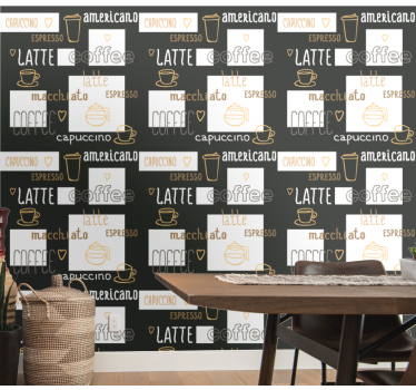 Papel pintado cocina patrón de tipos de café - TenVinilo