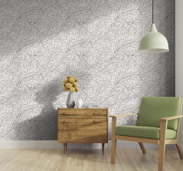 Papel pared gris con estampado de flores - TenVinilo