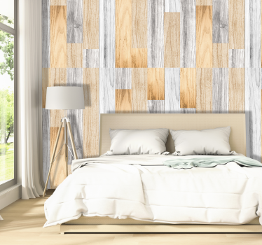 Papel pintado madera beige y gris laminada - TenVinilo