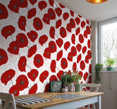 Papel pintado flores amapolas rojas - TenVinilo
