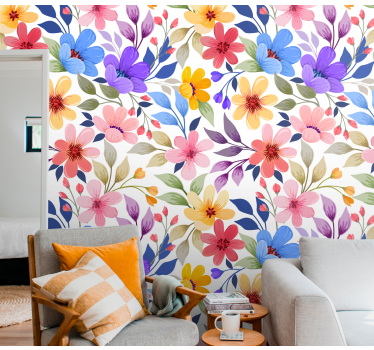 Papel floral Patrón de flores de colores florecientes - TenVinilo
