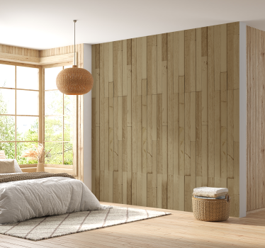 Papel mural dormitorio efecto madera roble claro - TenVinilo