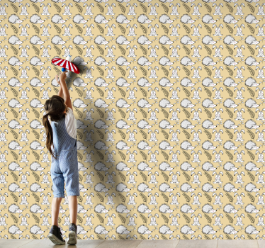 Papel mural animal patrón de conejito y erizo - TenVinilo