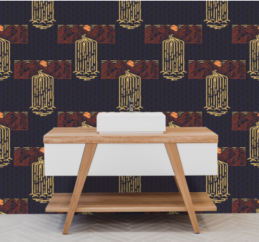 Papel mural vintage paisaje de cascada retro - TenVinilo