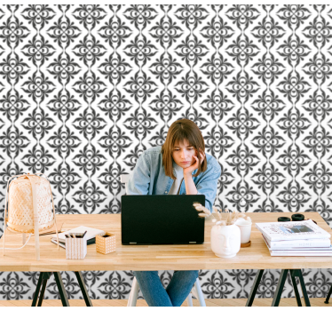 Papel mural oficinas elegante floral negro - TenVinilo