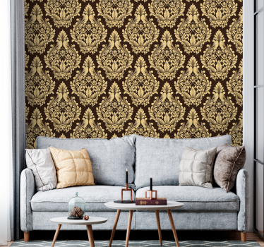 Papel mural barroco motivo floral dorado - TenVinilo
