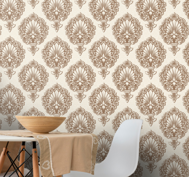 Papel mural barroco patrones elegantes de conchas - TenVinilo