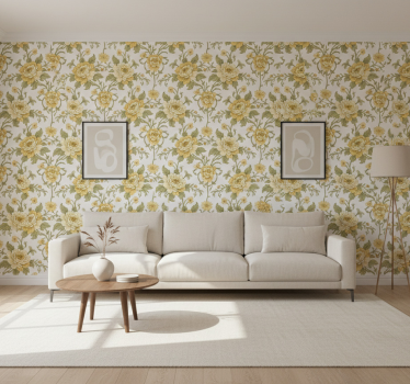 Papel mural clásico diseño vintage con flores amarillas - TenVinilo
