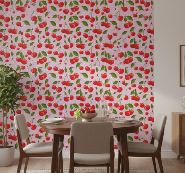 Papel mural comedor cerezas y hojas - TenVinilo